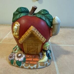 Ceramic Apple with Worm Tabletop Nightlight Teacher Desk Lamp Decor